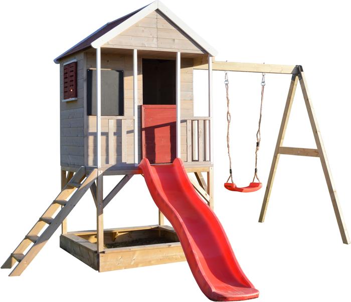 Casetta in Legno M9 con Scivolo, Scala e Altalena Certificata - Playhouse per Bambini