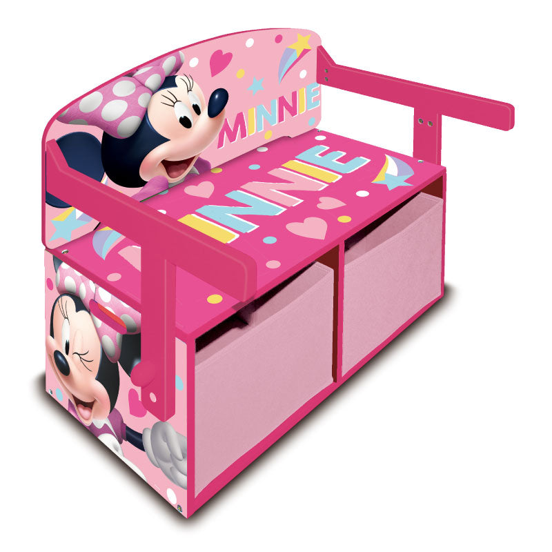 ##MN13980 PANCA MINNIE 3 IN 1 SCRIVANIA E PORTAGIOCHI 60X70X44 / 60X47X56 CM