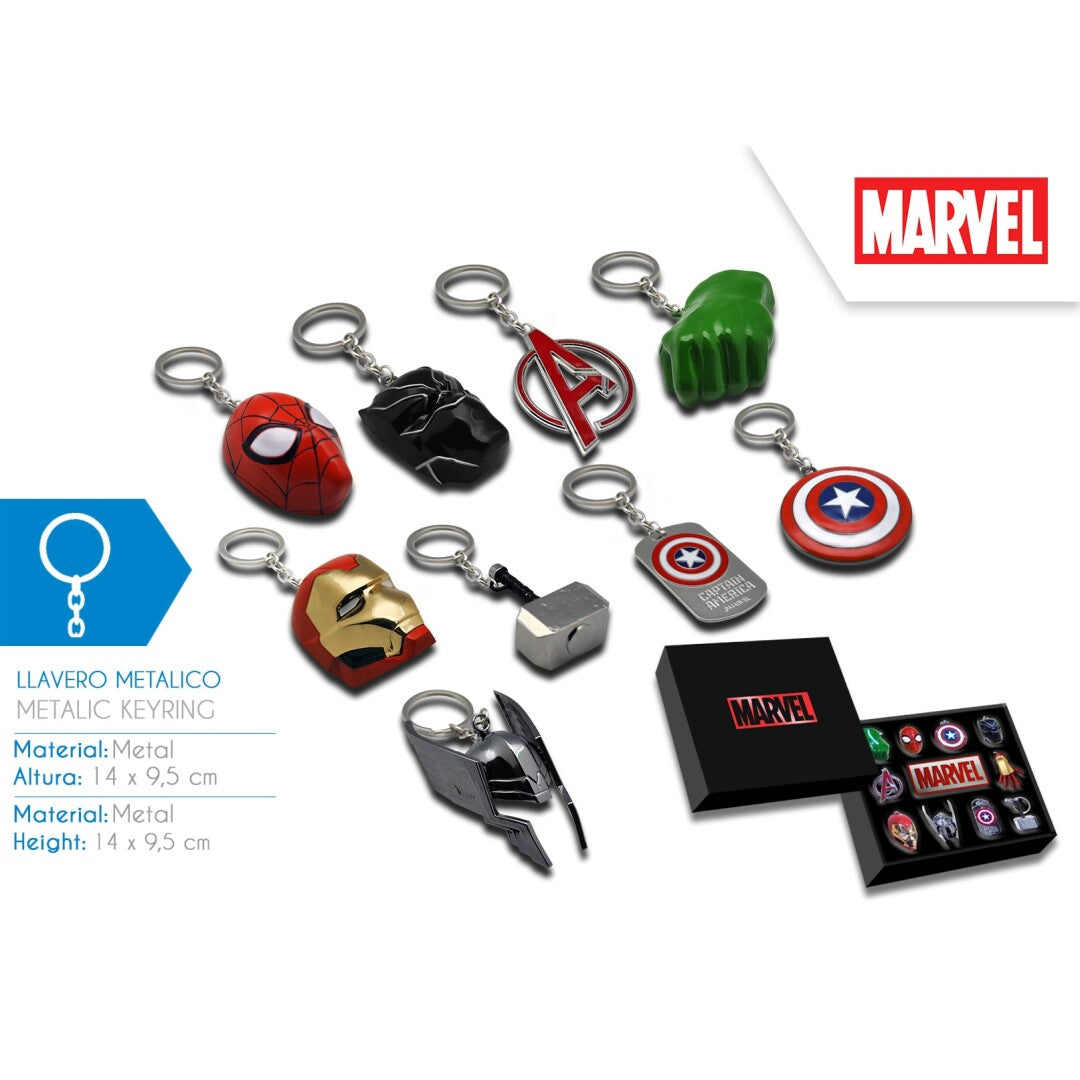 MV15708 Portachiavi marvel con 10 personaggi assortiti in piccolo espositore prezzo per intero espositore da 10 pezzi