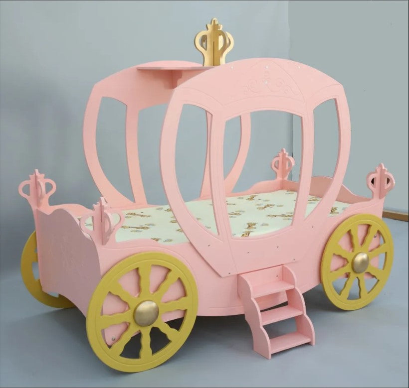 Letto Principesse Disney a Forma di Carrozza con Baldacchino Luminoso - 140x70 cm - PRINCARR