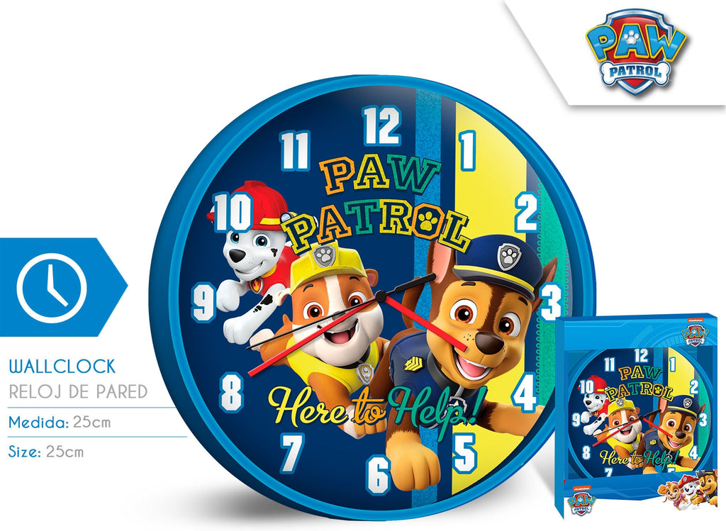 Orologio da Parete Paw Patrol Here to Help 25cm Cameretta Bambini | Prodotto Ufficiale | Top2Trade | PW16696