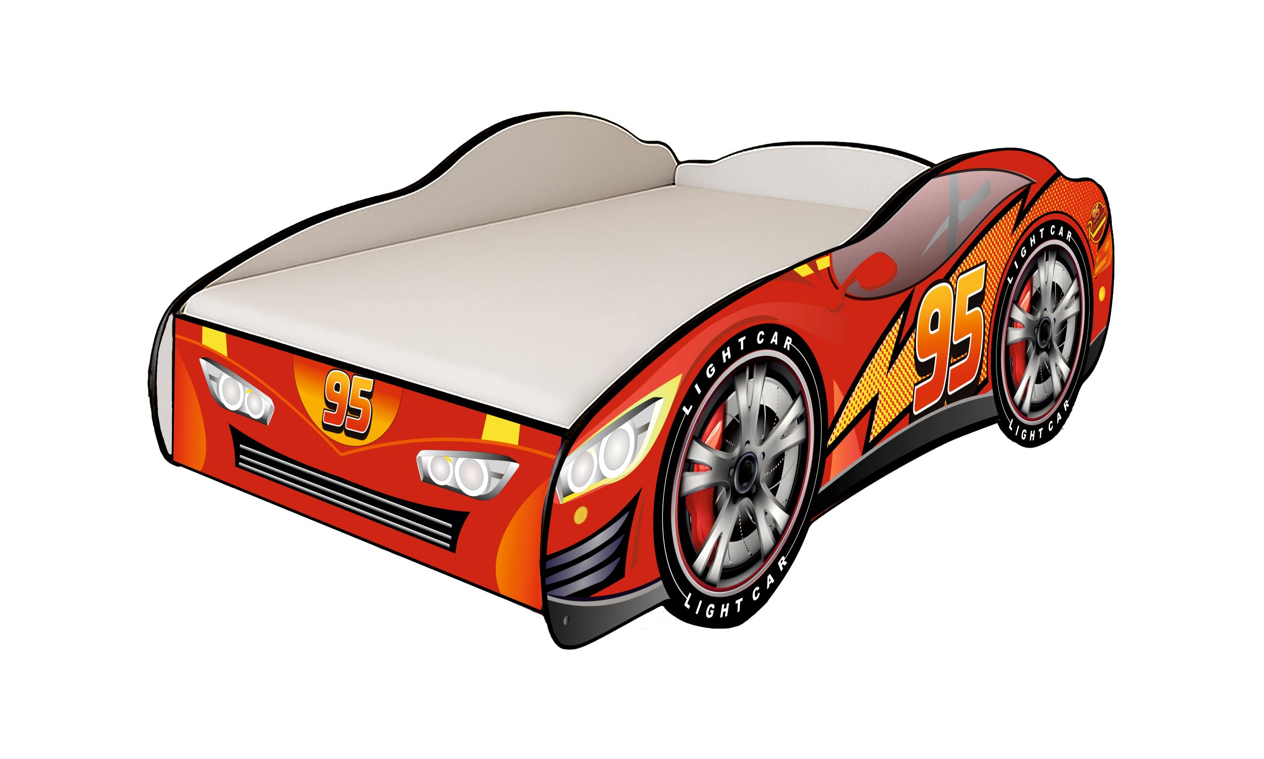 TPC95LED Letto 160x80 a forma di macchina car95 con doghe in legno e materassino incluso con luci led e interruttore per  illuminazione notturna