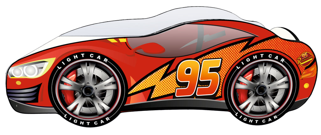 TPC95LED Letto 160x80 a forma di macchina car95 con doghe in legno e materassino incluso con luci led e interruttore per  illuminazione notturna