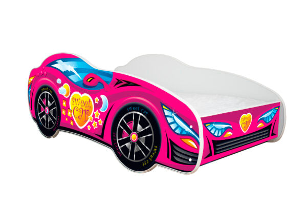 Letto Bambini 160x80 Macchina Love Rosa con Luci LED Materasso e Doghe Inclusi