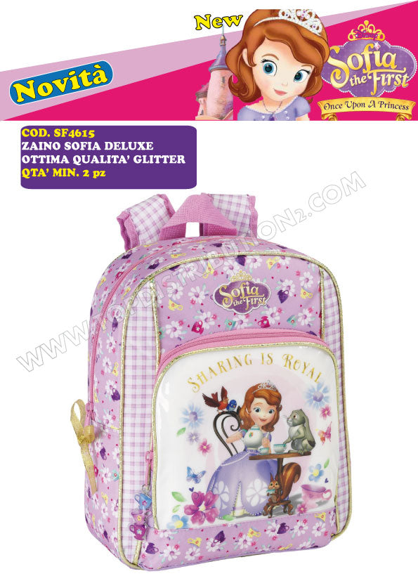 Zaino Sofia la Principessa Deluxe Glitter Sharing is Royal Doppia Tasca 34x28x14cm | Prodotto Ufficiale Disney | Top2Trade | SF4615