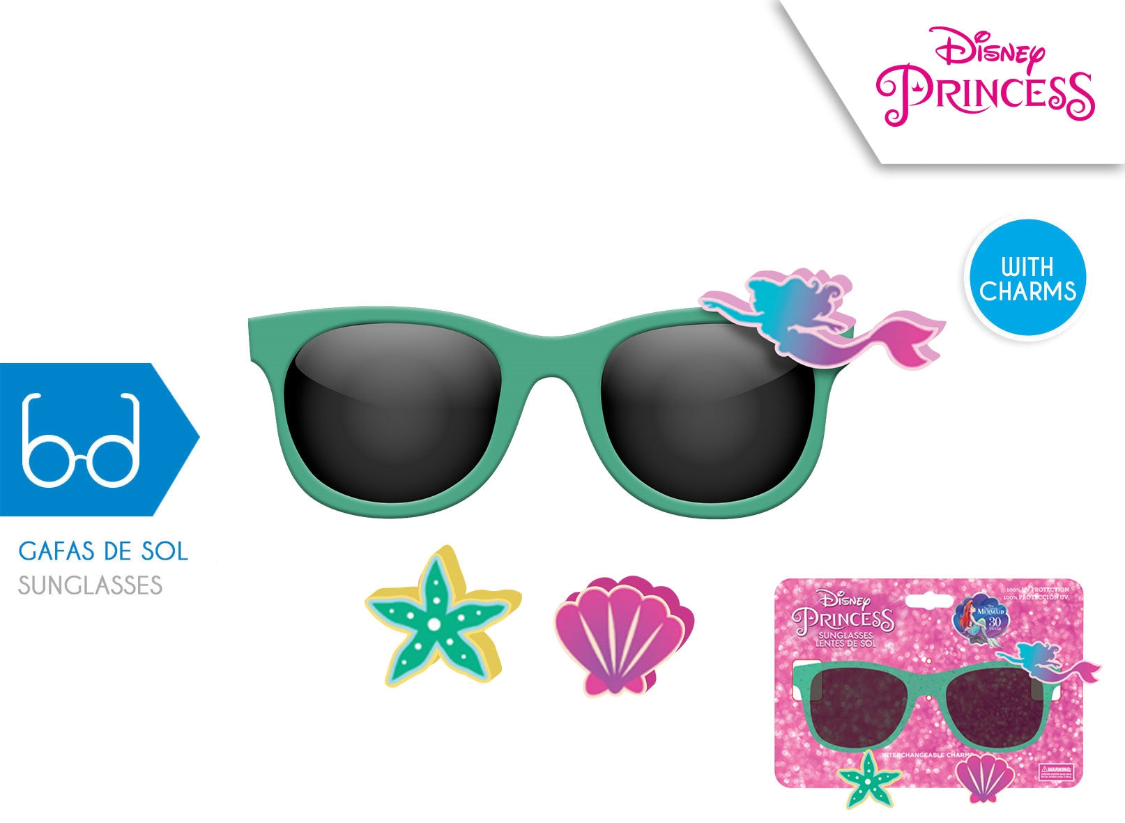 Occhiali da sole sirenetta disney princess uv protect con charms