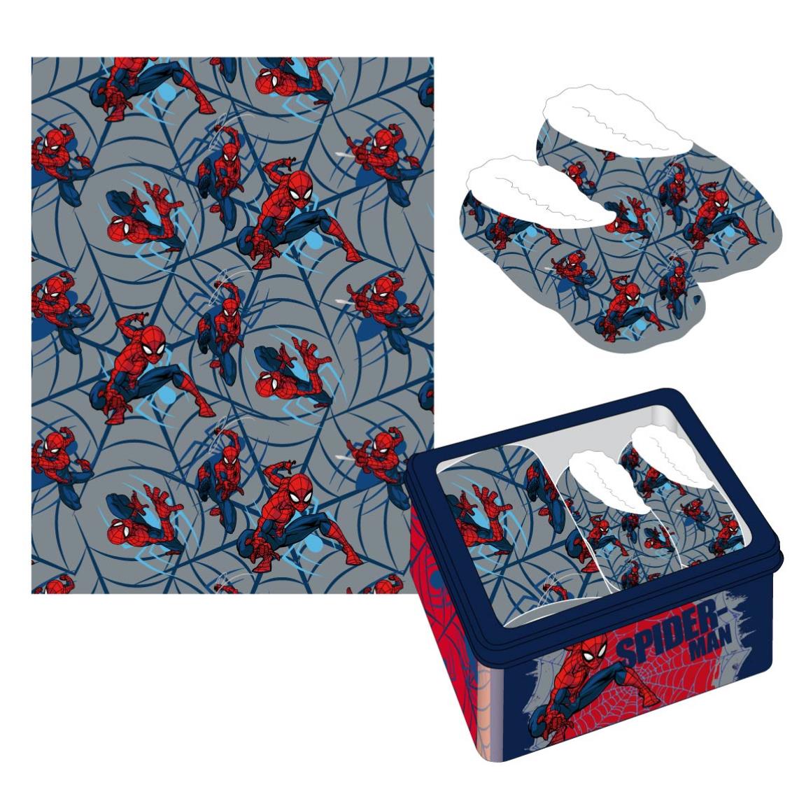 SP3672 SET CON SCATOLA PANTOFOLE E PLAID SPIDERMAN