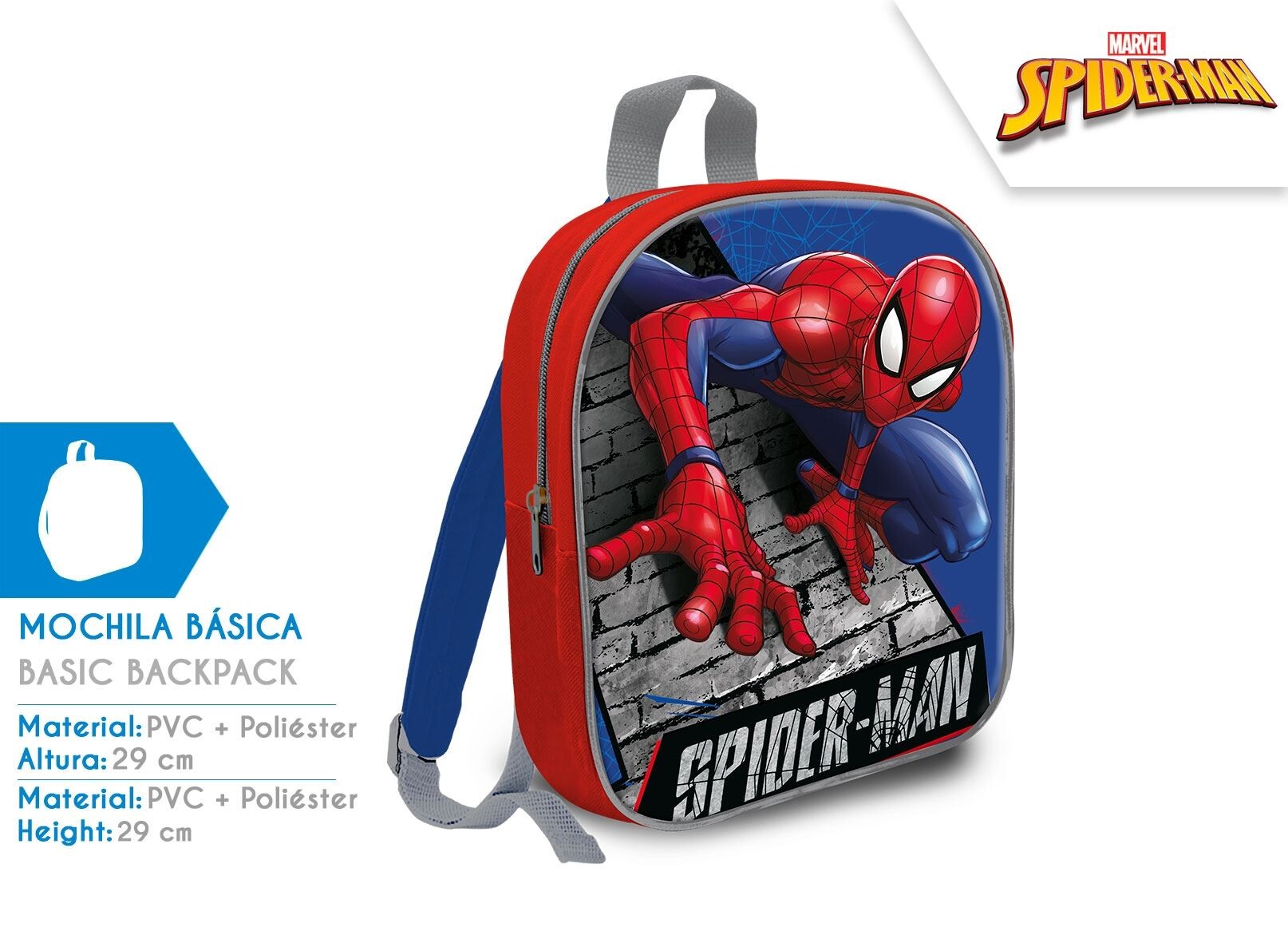 Spiderman zainetto 29 cm con stampa pvc