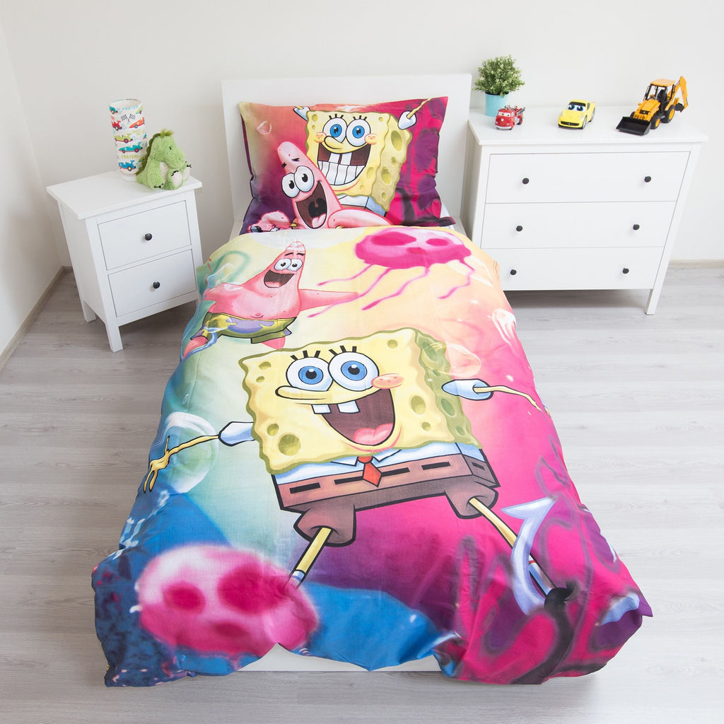 Set Letto Singolo Spongebob | Copripiumino 140x200cm + Federa 65x65cm | 100% Cotone | Disney | SPONGE0920