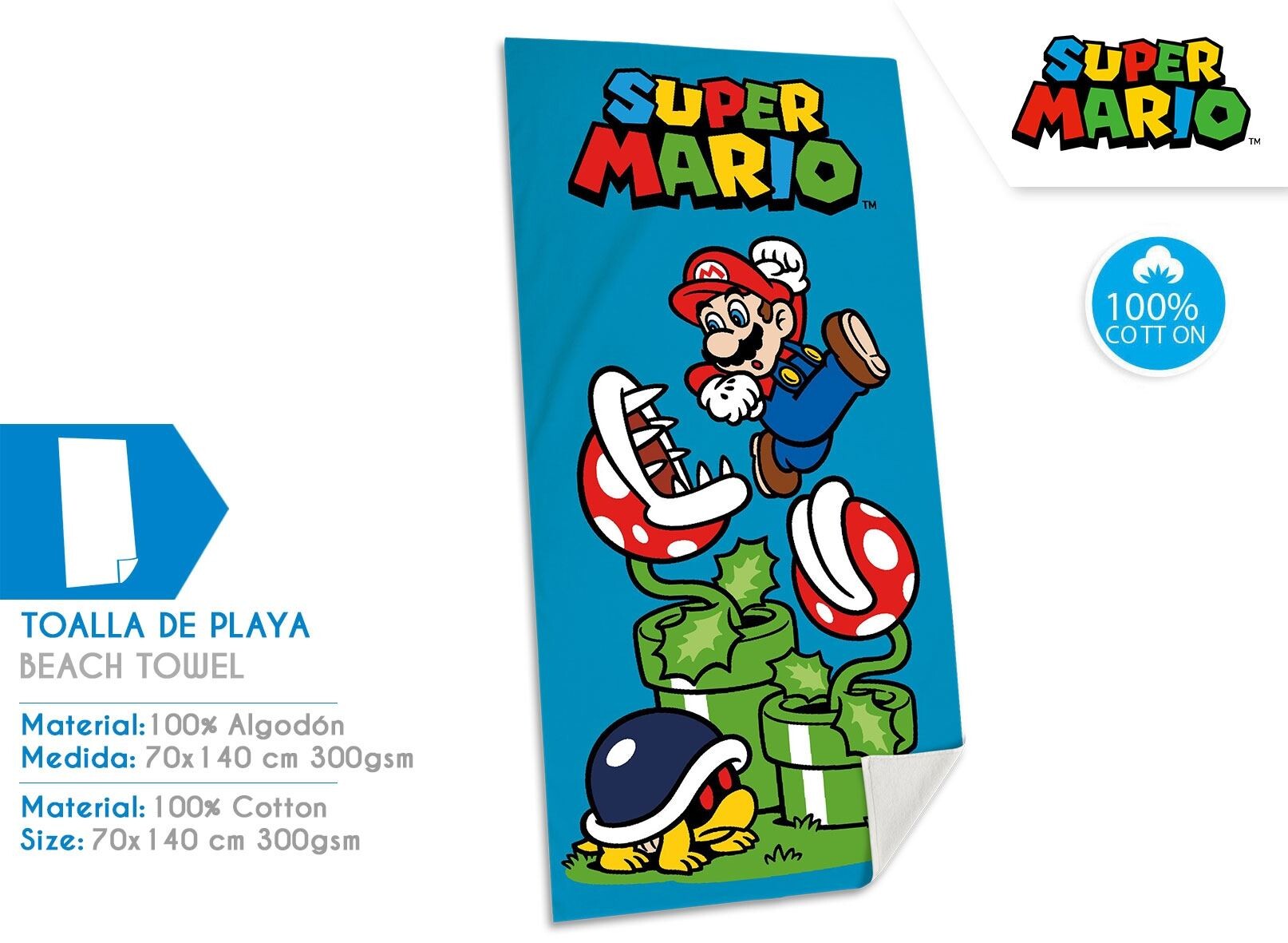 Super mario telo mare 70 x140 cm cotone 100%