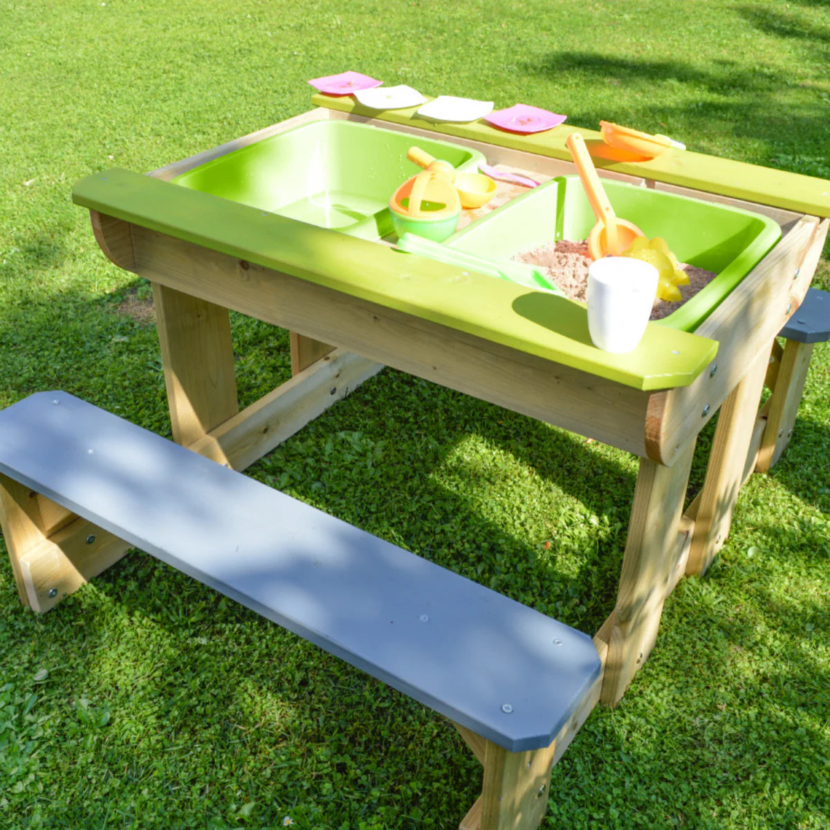 Tavolo Picnic Deluxe T2 3 in 1 con Sabbiera, Acqua e Panche - Tavolo da Gioco per Bambini