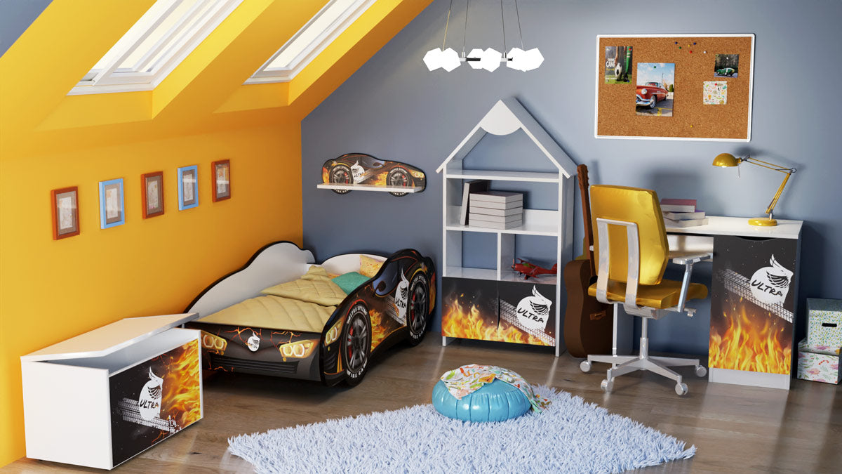 TPCAMULTRA Cameretta completa Ultra hero composta da 5 articoli
? Letto 160x80cm con luci led e materassino omaggio
? Baule portagiochi toybox con rotelle 71x46x40 cm
? Mobiletto libreria a forma di casetta con 2 cassetti 139 x 63 cm circa
? Mensola 66x1