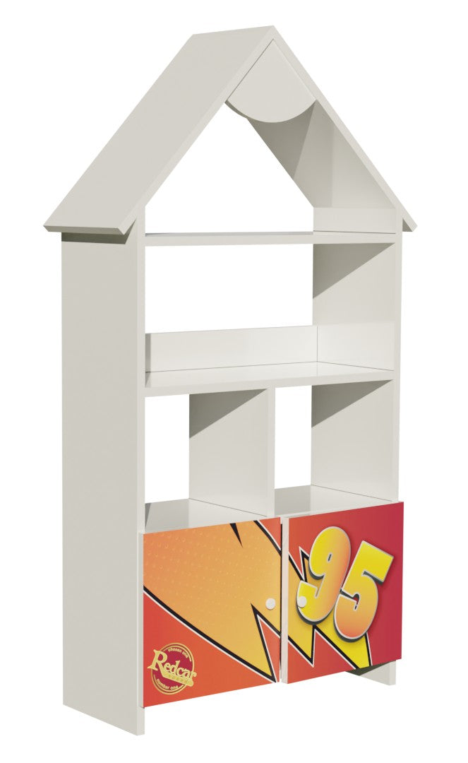 Libreria Casetta Bambino Disney Cars Lightning McQueen | 3 Ripiani + 2 Cassetti | Legno FSC | H139 x L63cm | TPCAS2CAR