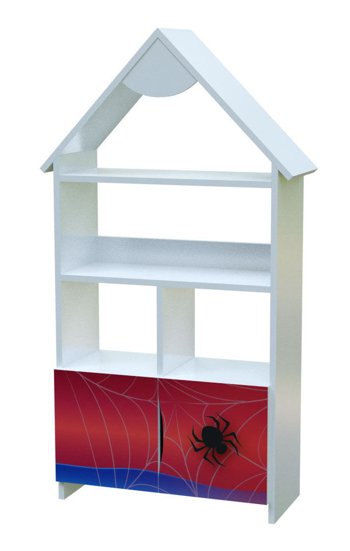 TPCAS2SPIDER2 Mobiletto libreria super hero a forma di casetta con scomparti, cubi , mensole e 2 cassetti 139 x 63 cm circa