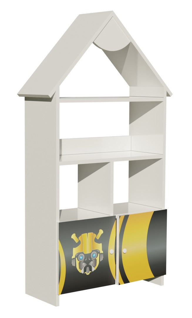 TPCAS2TRANSF2 Mobiletto libreria super hero a forma di casetta con scomparti, cubi , mensole e 2 cassetti 139 x 63 cm circa