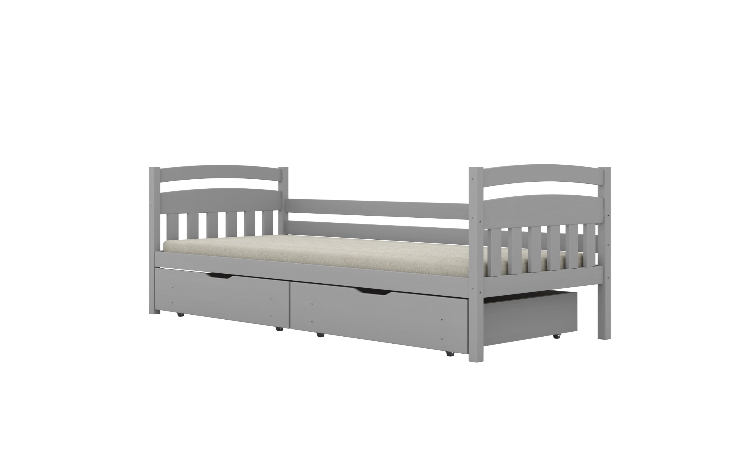 Bed Tosia gray with safety rail with an extra bed and ma¸ymi szufladami with a foam mattress 200x80