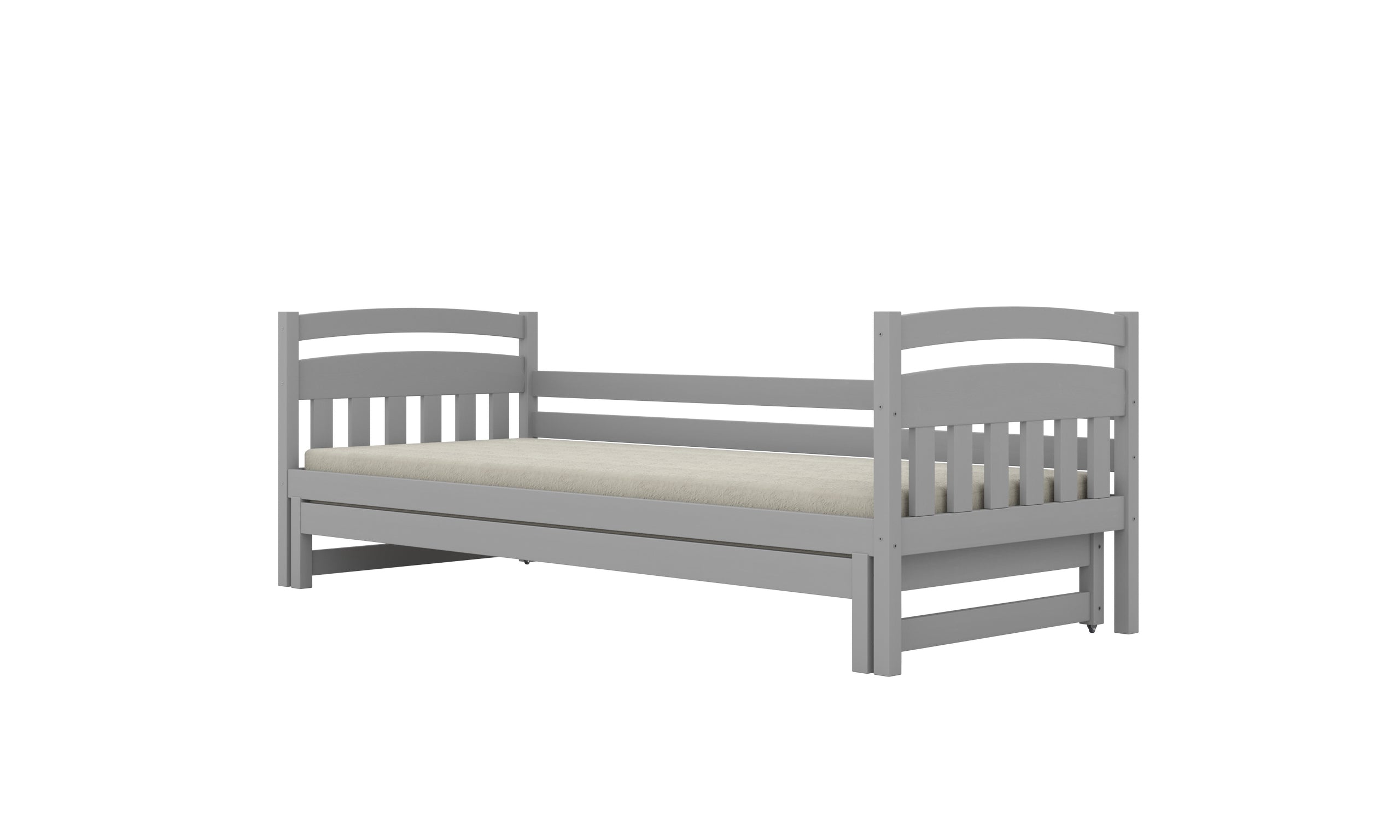 Bed Tosia gray with safety rail with an extra bed and ma¸ymi szufladami with a coconut mattress 200x90