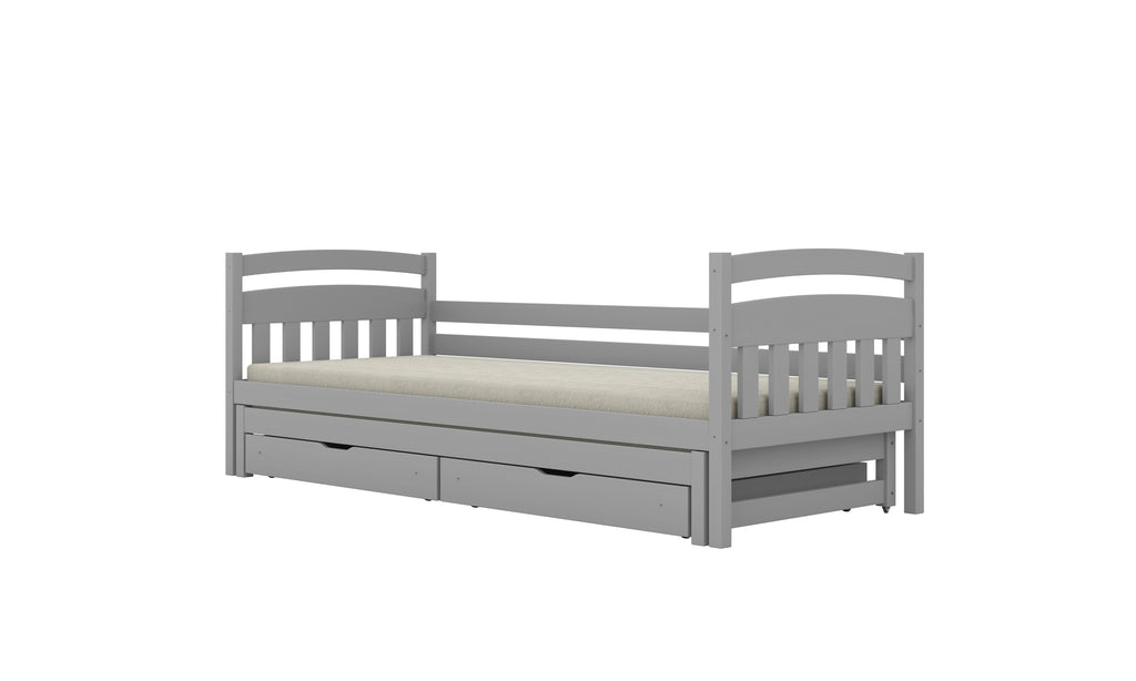 Bed Tosia gray with safety rail with an extra bed and ma¸ymi szufladami with a latex mattress 160x80
