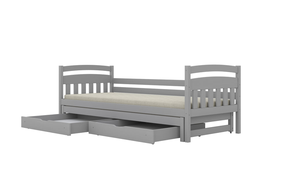 Bed Tosia gray with safety rail with an extra bed and ma¸ymi szufladami with a latex mattress 180x90