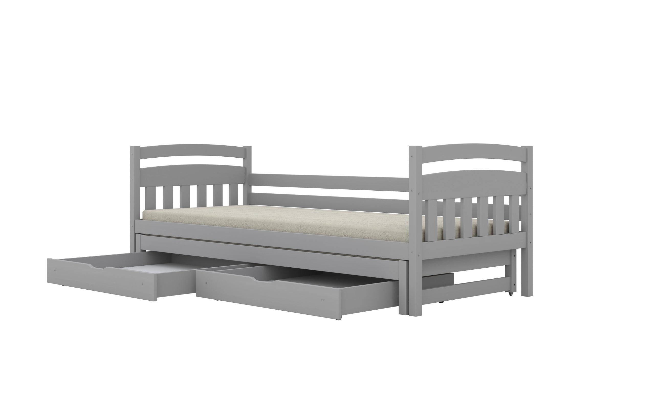 Bed Tosia gray with safety rail with an extra bed and ma¸ymi szufladami with a latex mattress 160x80