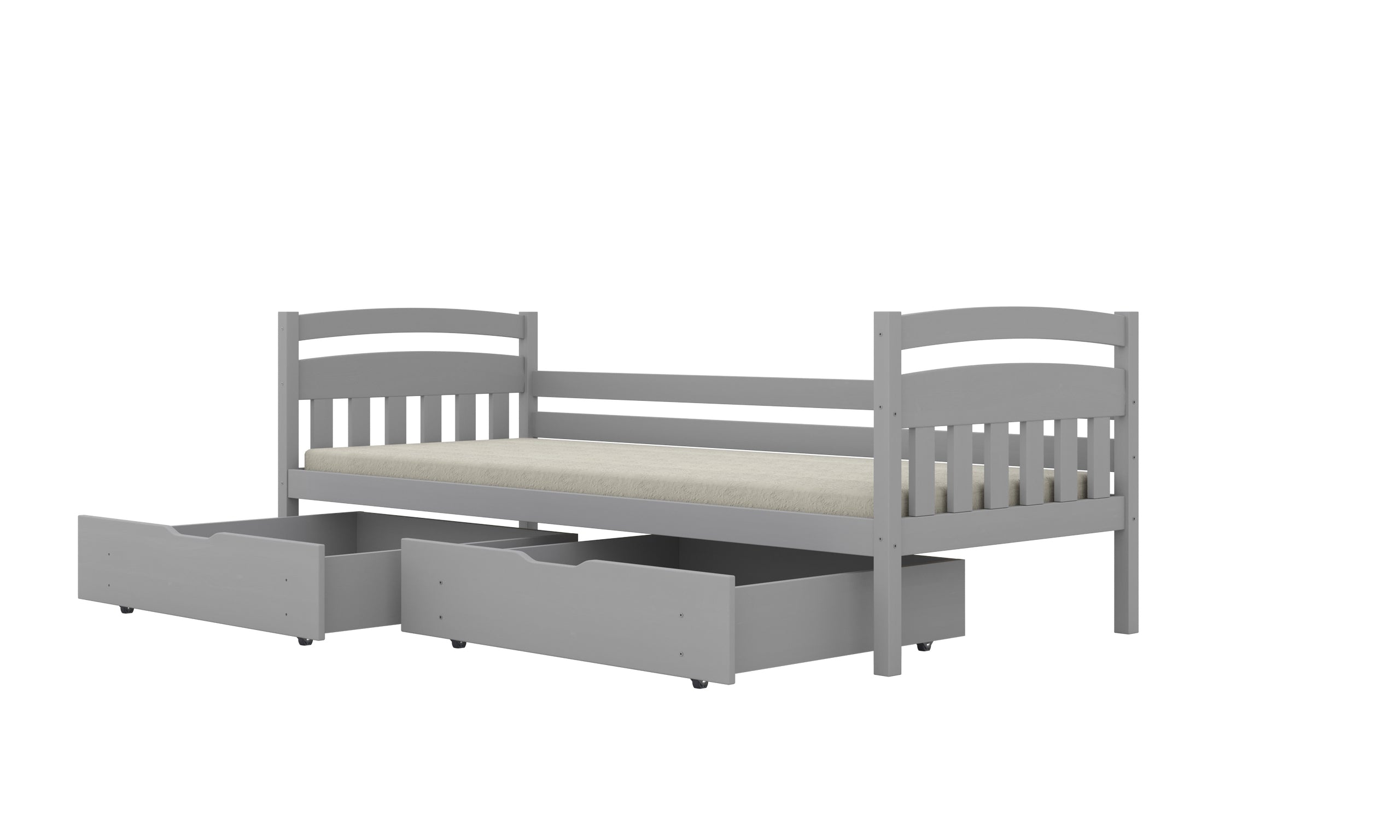 Bed Tosia gray with safety rail with an extra bed and ma¸ymi szufladami with a foam mattress 160x80