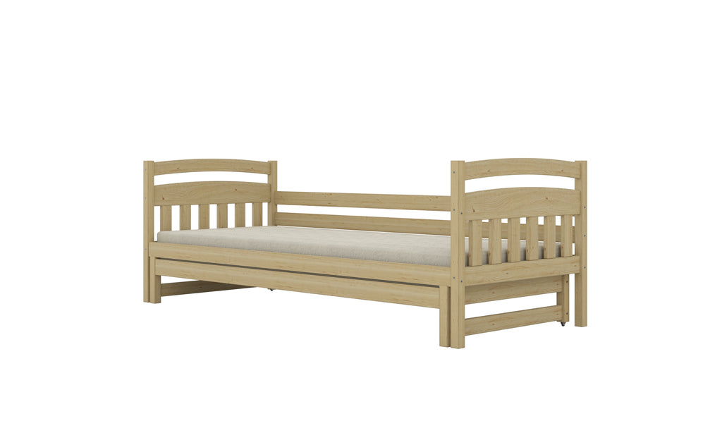 Bed Tosia natural unpainted with safety rail with drawers with a latex mattress 160x80