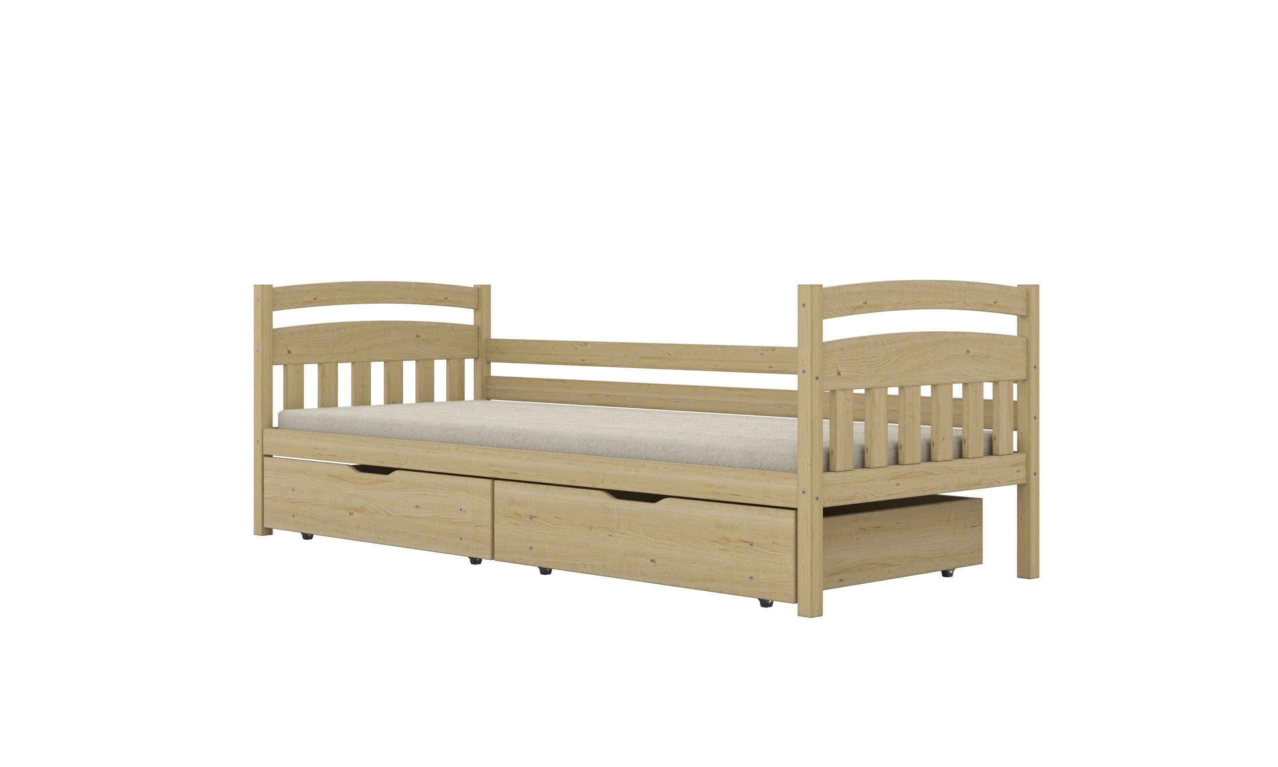 Bed Tosia natural painted with safety rail with drawers with a coconut mattress 200x90