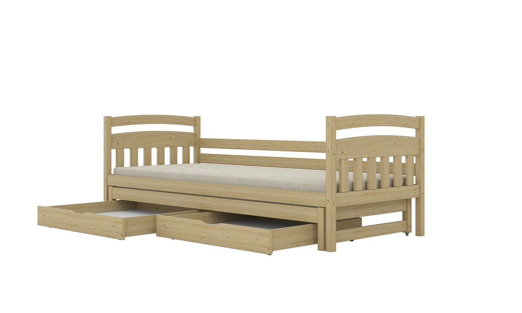 Bed Tosia natural painted with safety rail with drawers with a latex mattress 200x80