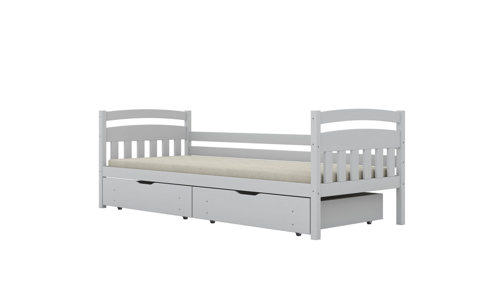 Bed Tosia white with safety rail with drawers with a foam mattress 200x90