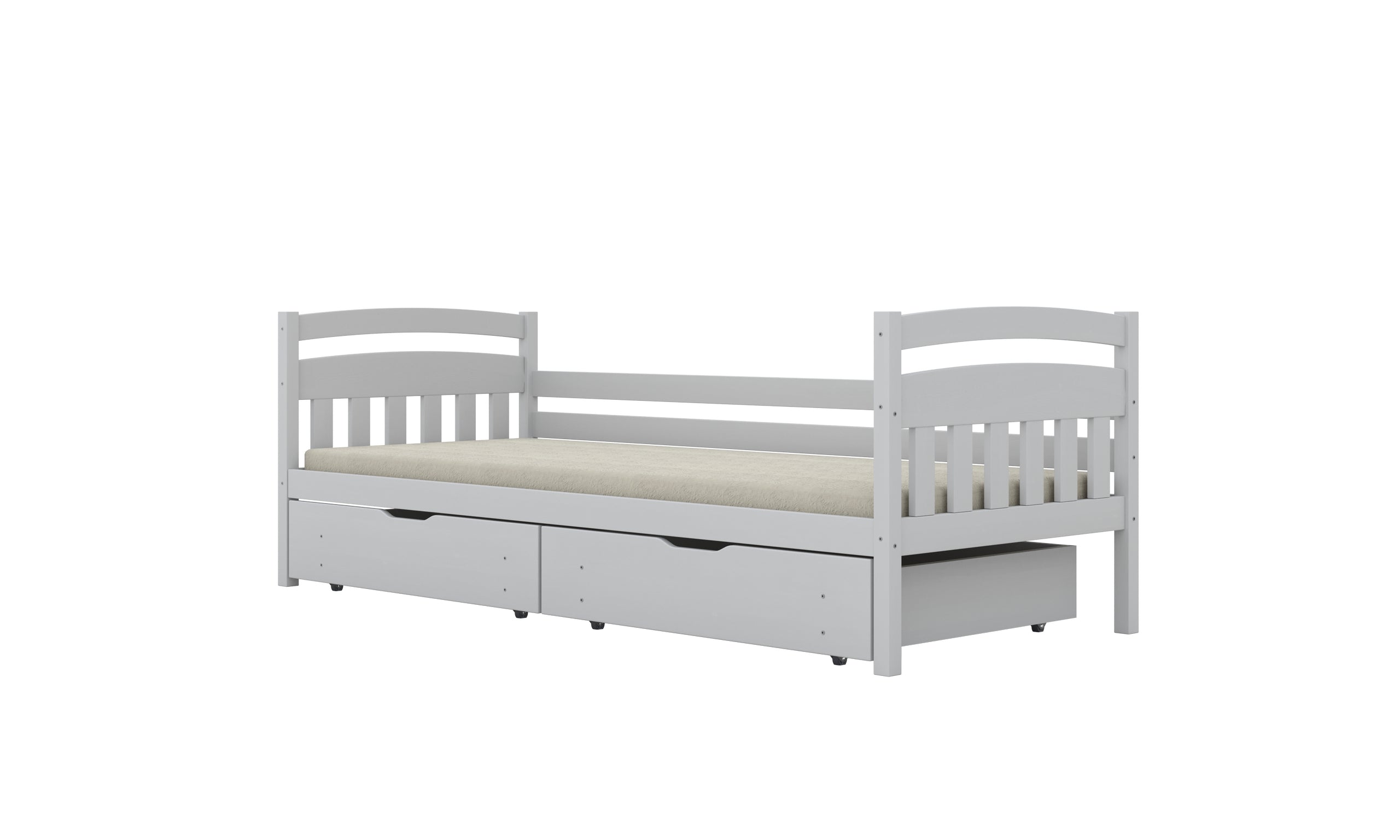Bed Tosia white with safety rail with drawers with a foam mattress 200x90