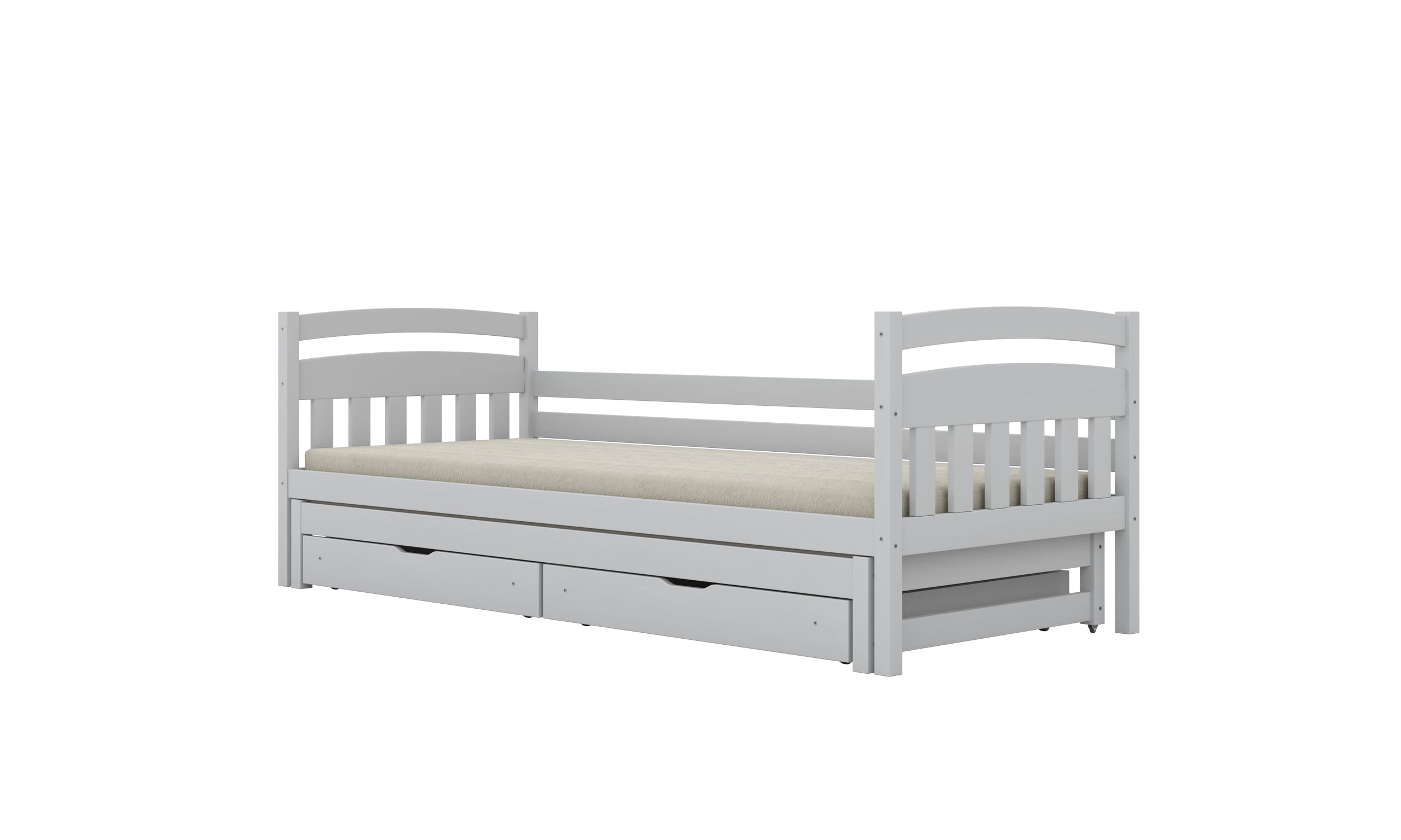 Bed Tosia white with safety rail with drawers with a foam mattress 200x90