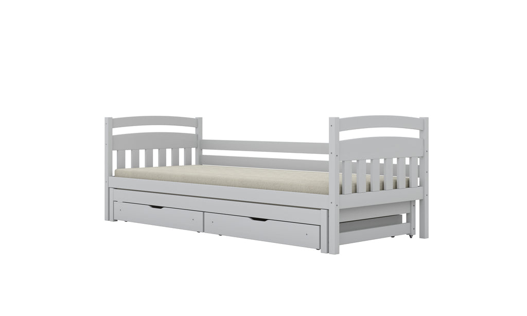 Bed Tosia white with safety rail with drawers with a latex mattress 200x90