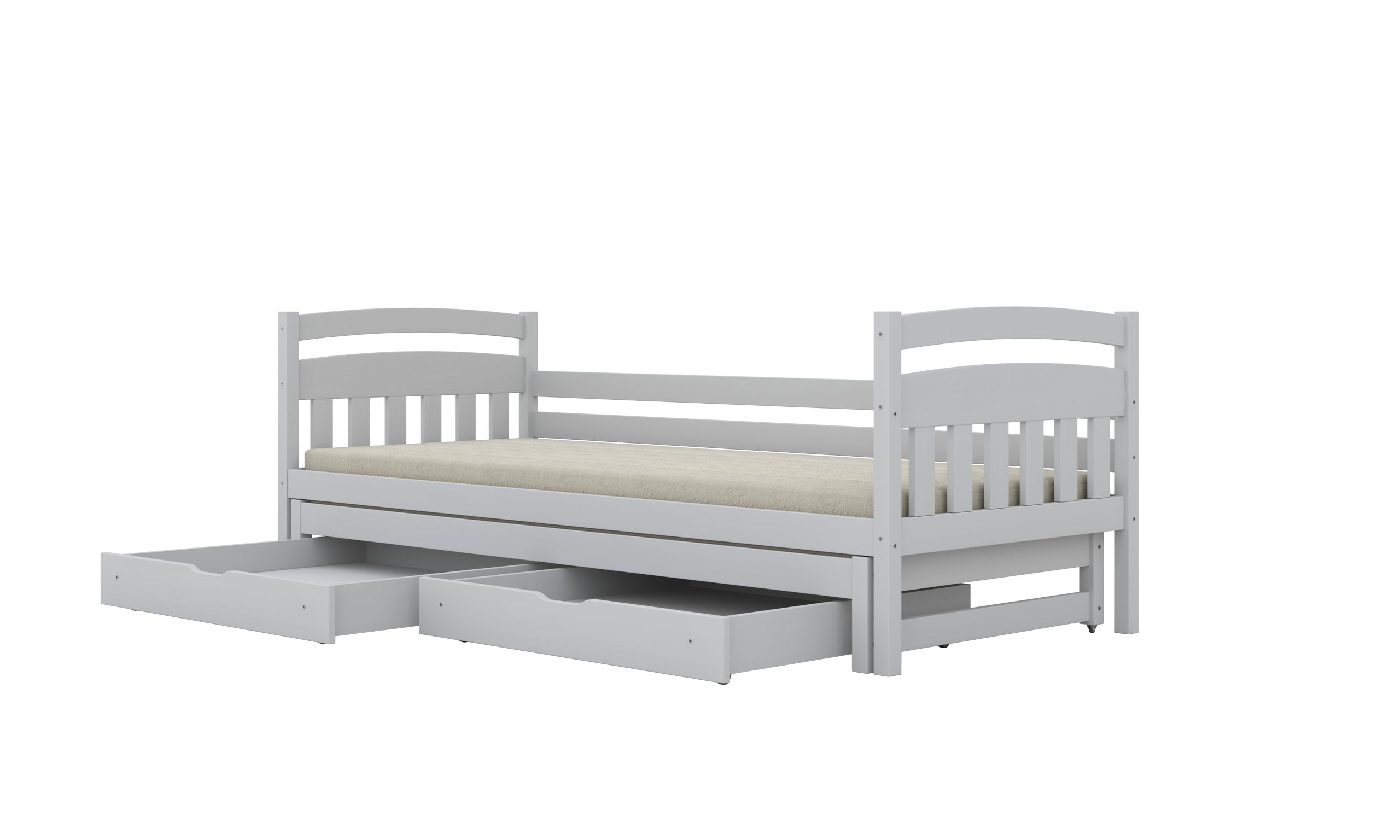 Bed Tosia white with safety rail with an extra bed and ma¸ymi szufladami with a coconut mattress 200x80