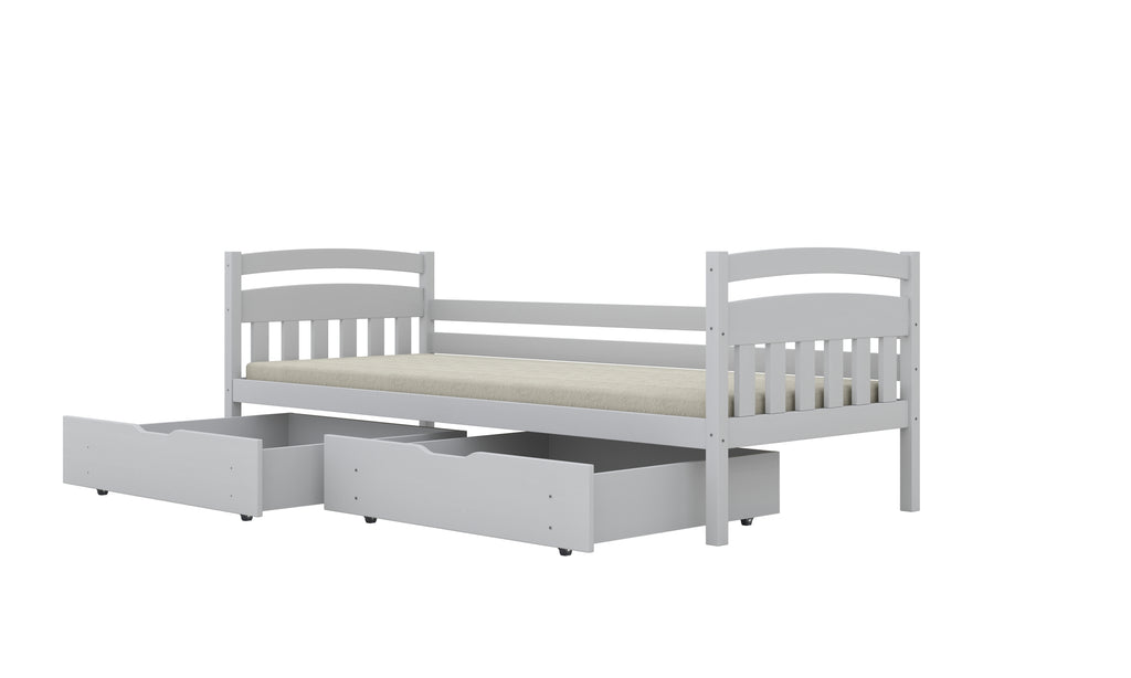 Bed Tosia white with safety rail with drawers with a foam mattress 200x90