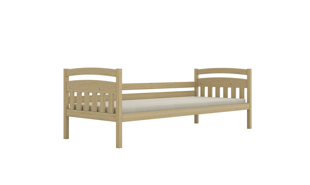 Bed Tosia natural unpainted with safety rail with drawers with a latex mattress 160x80