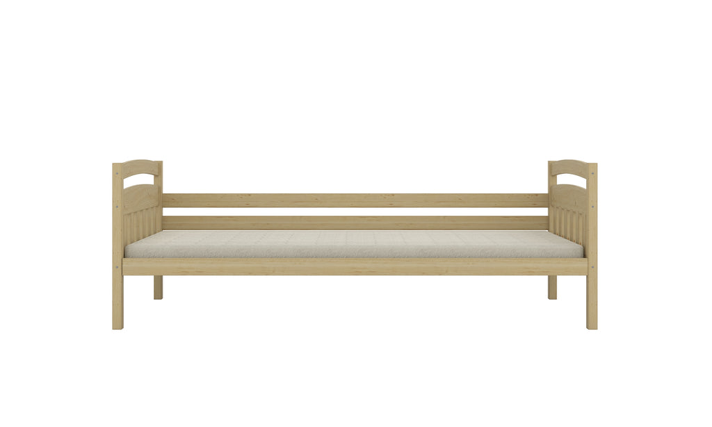 Bed Tosia natural unpainted with safety rail with drawers with a latex mattress 160x80