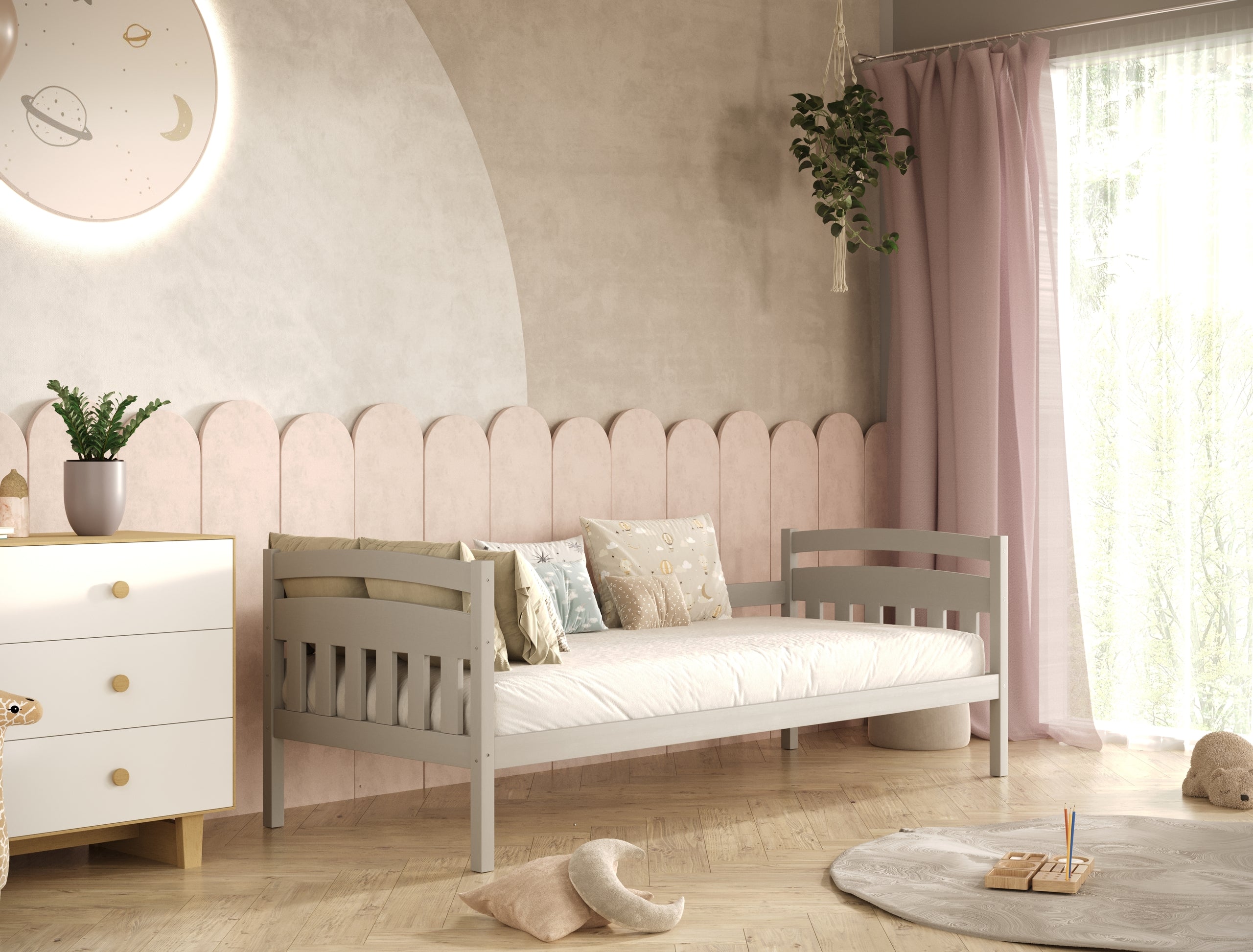 Bed Tosia gray with safety rail with an extra bed and ma¸ymi szufladami with a foam mattress 200x80