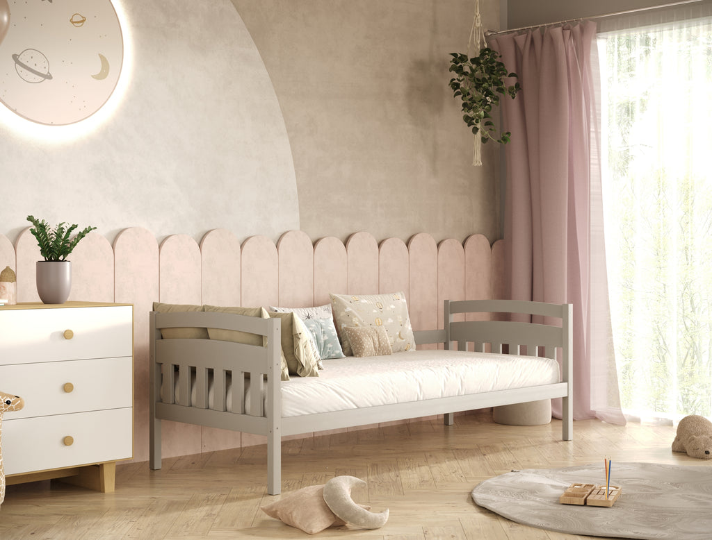 Bed Tosia gray with safety rail with an extra bed and ma¸ymi szufladami with a latex mattress 160x80