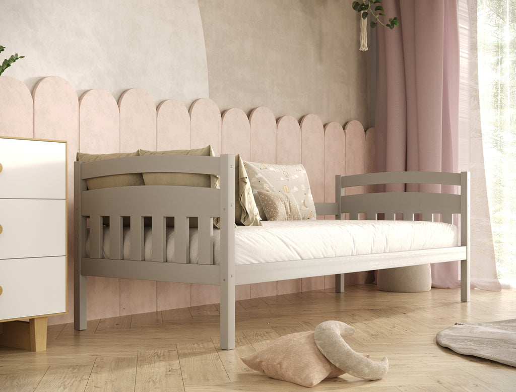 Bed Tosia gray with safety rail with an extra bed and ma¸ymi szufladami with a foam mattress 200x80