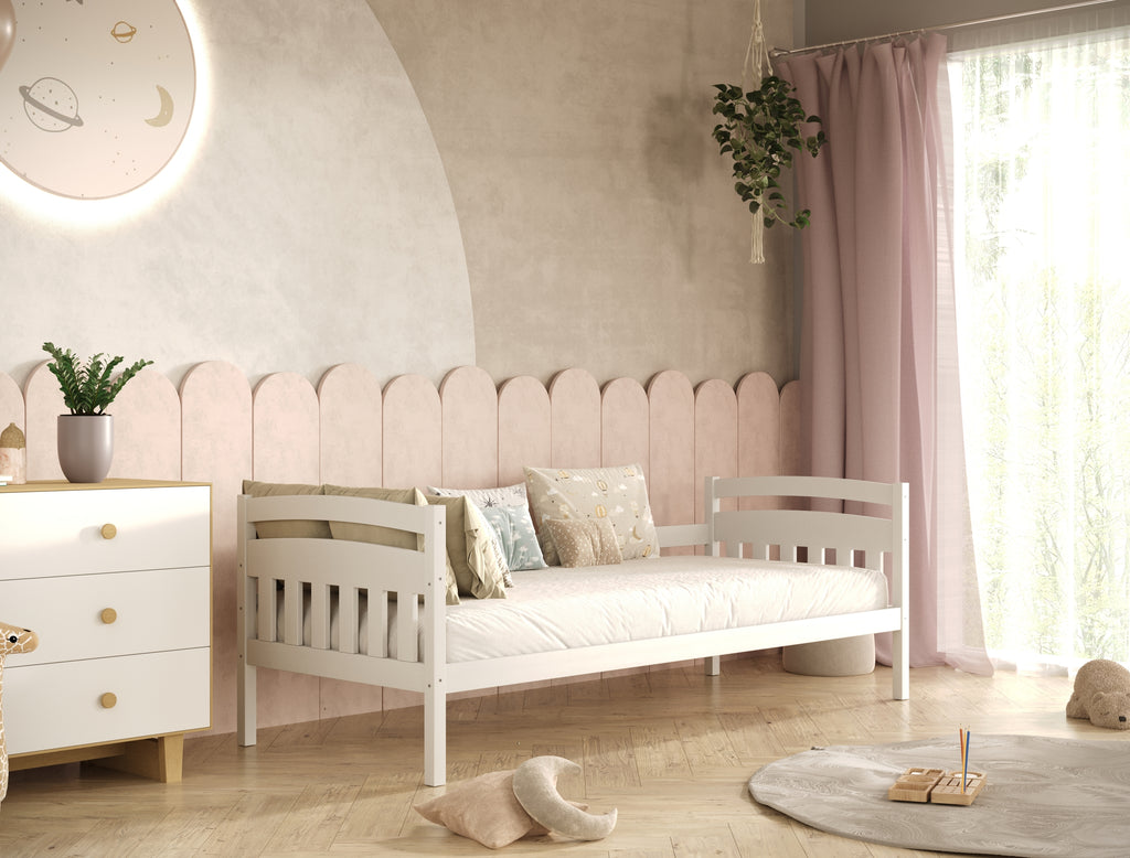 Bed Tosia white with safety rail with drawers with a latex mattress 200x90