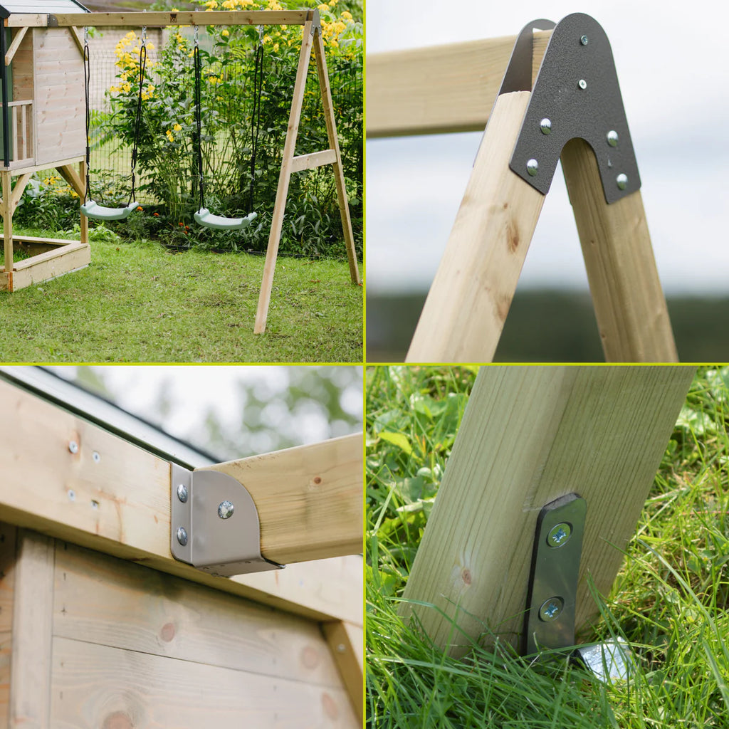 Casetta in Legno M60 Adventure Cottage con Piattaforma, Scivolo e Altalena Doppia