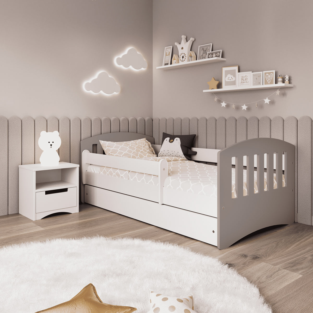 KO5CLAS Letto classico deluxe in legno con cassettone e materasso incluso