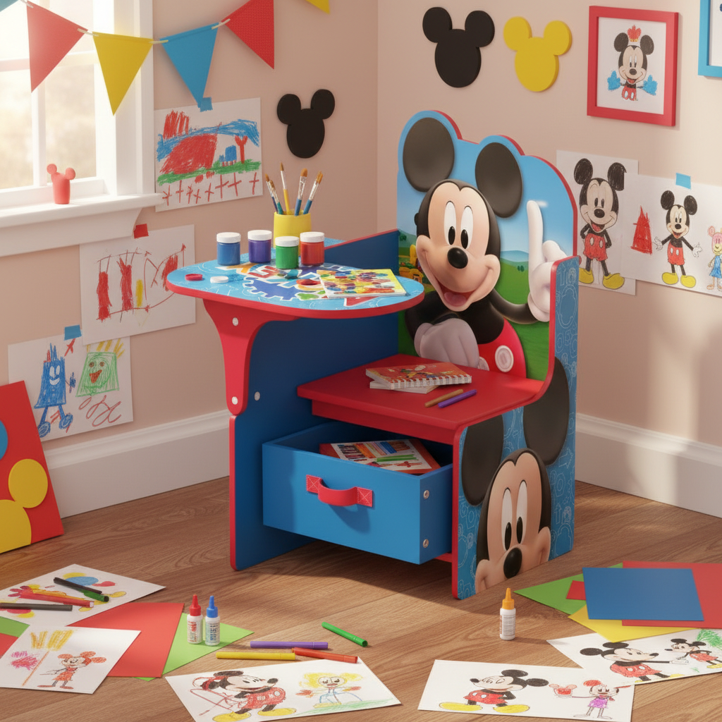 Angolo creativo con materiali artistici