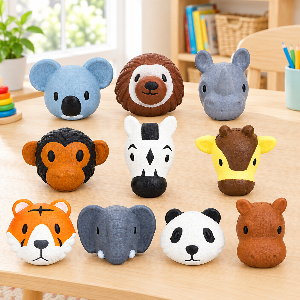 Assortimento Squishy Pets Face sul tavolo