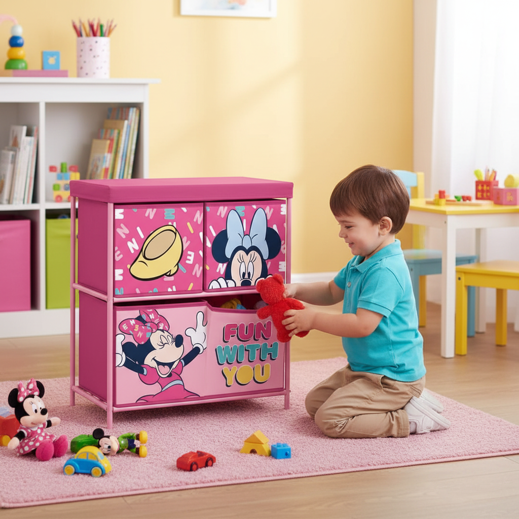 Bambina che ripone giocattoli