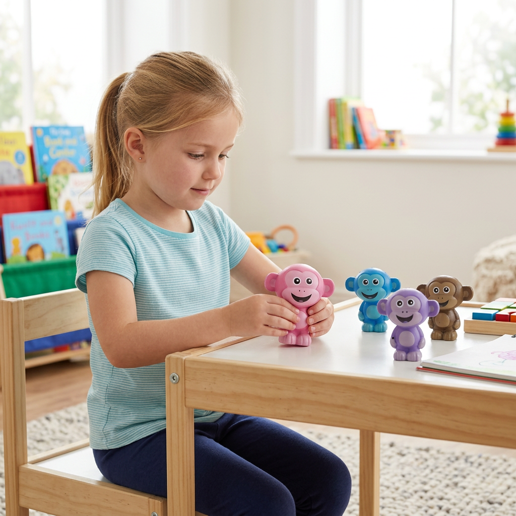 Bambina con la scimmietta rosa