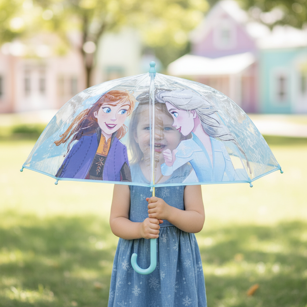 Bambina con ombrello, design ben visibile