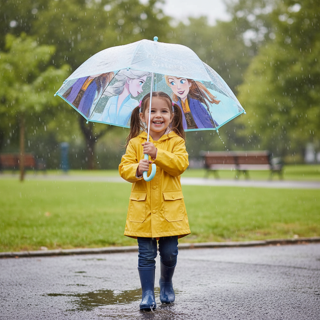 Bambina con ombrello Frozen azzurro