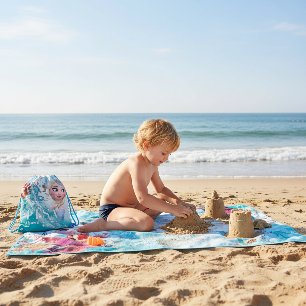 Bambina gioca in spiaggia