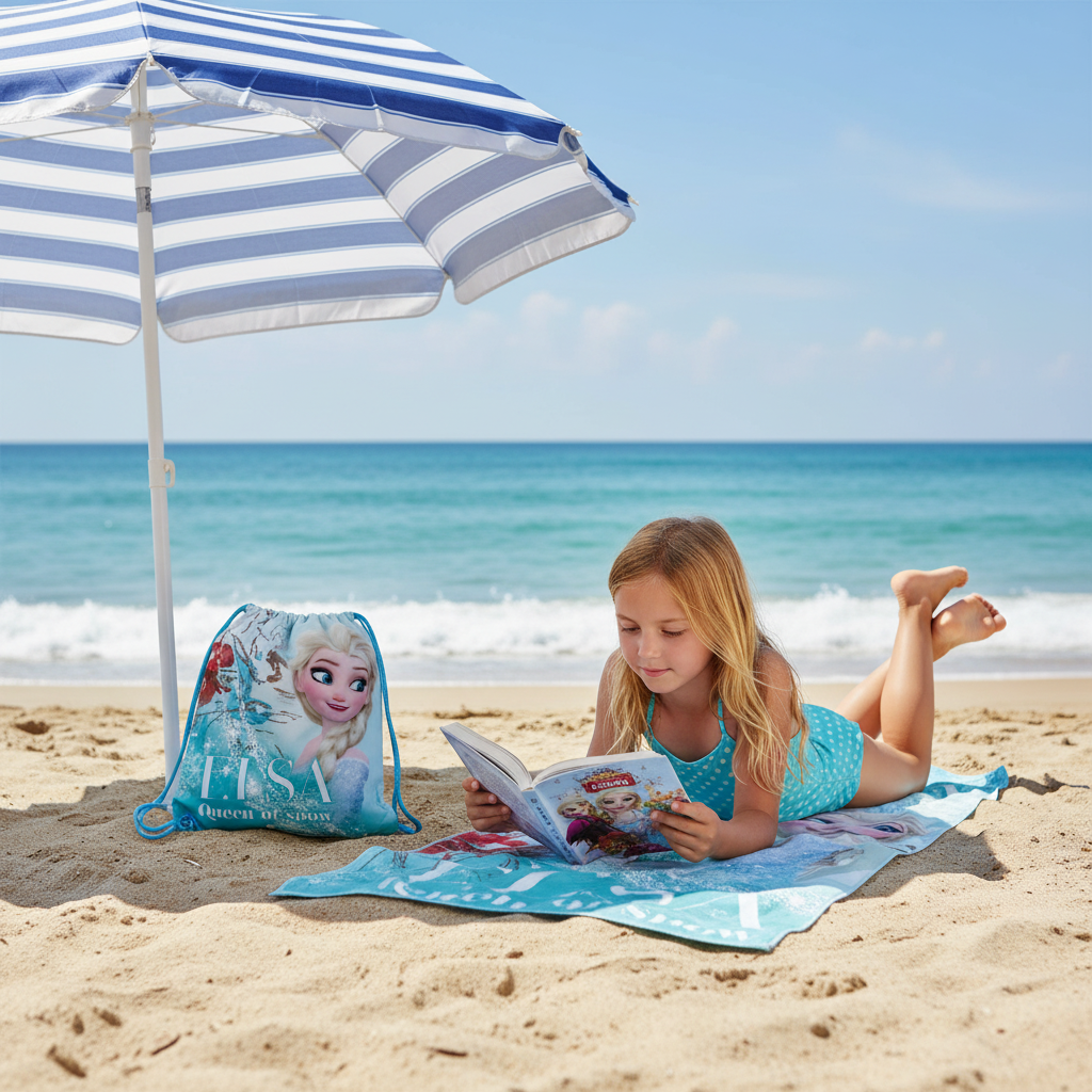 Bambina legge su telo